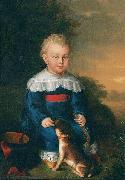 David Luders Portrait of a young boy with toy gun and dog USA oil painting artist